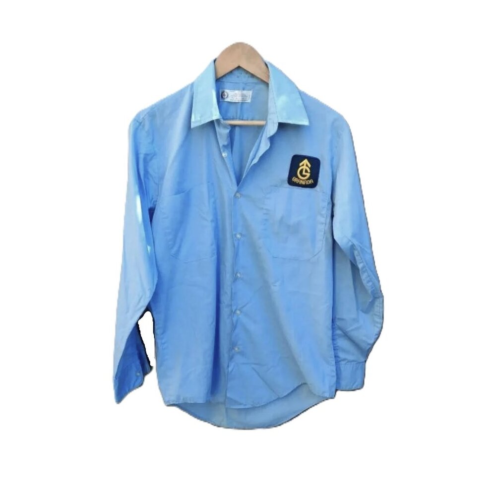 Vintage Workwear Uniform Shirt with Granada TV Patch 70s 80s Corriephile